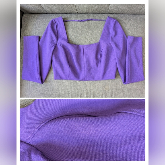 NWOT ZARA PURPLE LONG SLEEVE CROP TOP SIZE M - Picture 4 of 4